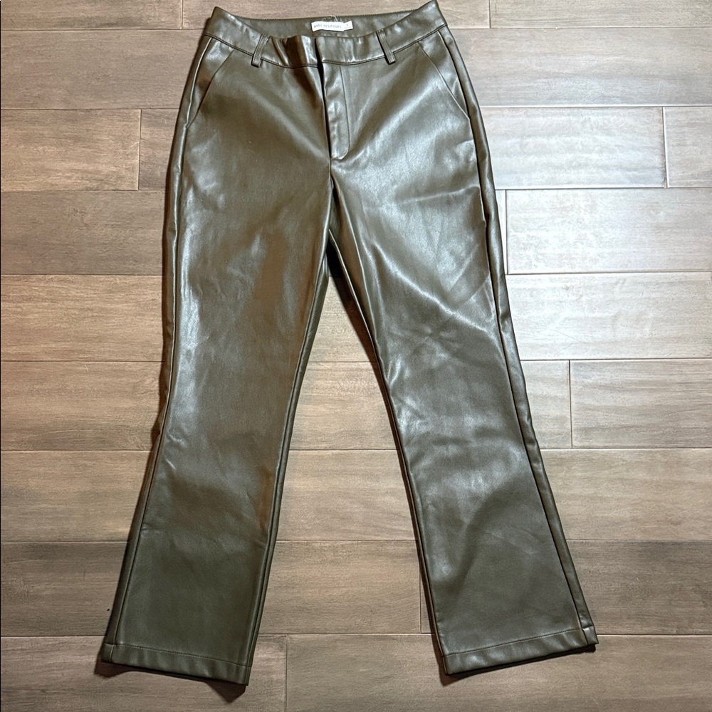Avec Les Filles Khaki Green Faux Leather Boot Cut Pants SZ Small